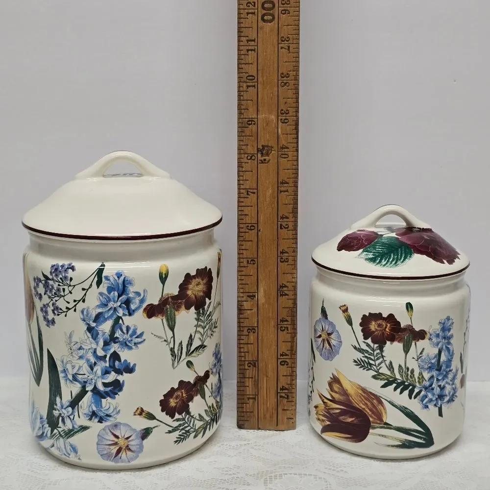 Vintage 70s Spring Garden Floral Canister Jars Made in Japan Boho Shabby Country